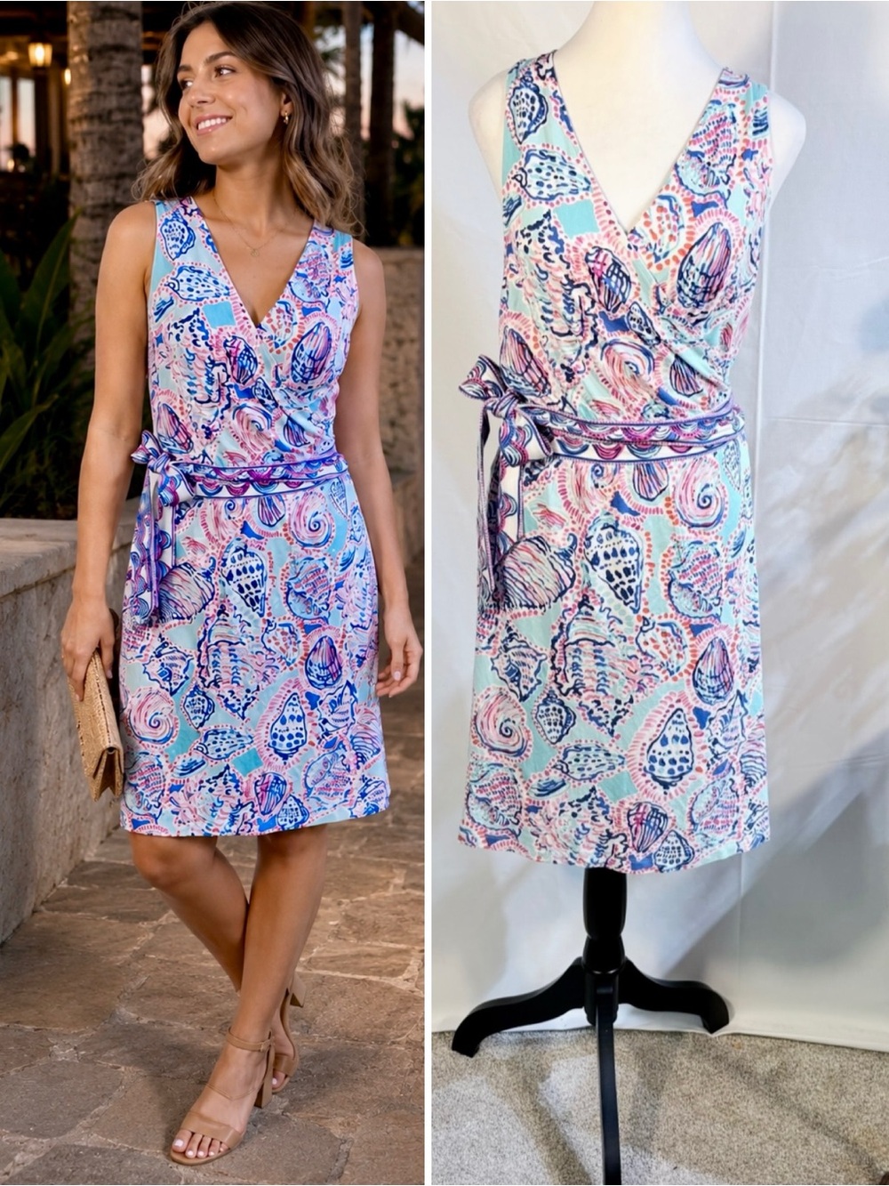 Lilly Pulitzer Bellina Wrap Dress Shell Me About It Multicolor Print Sz XL🧡